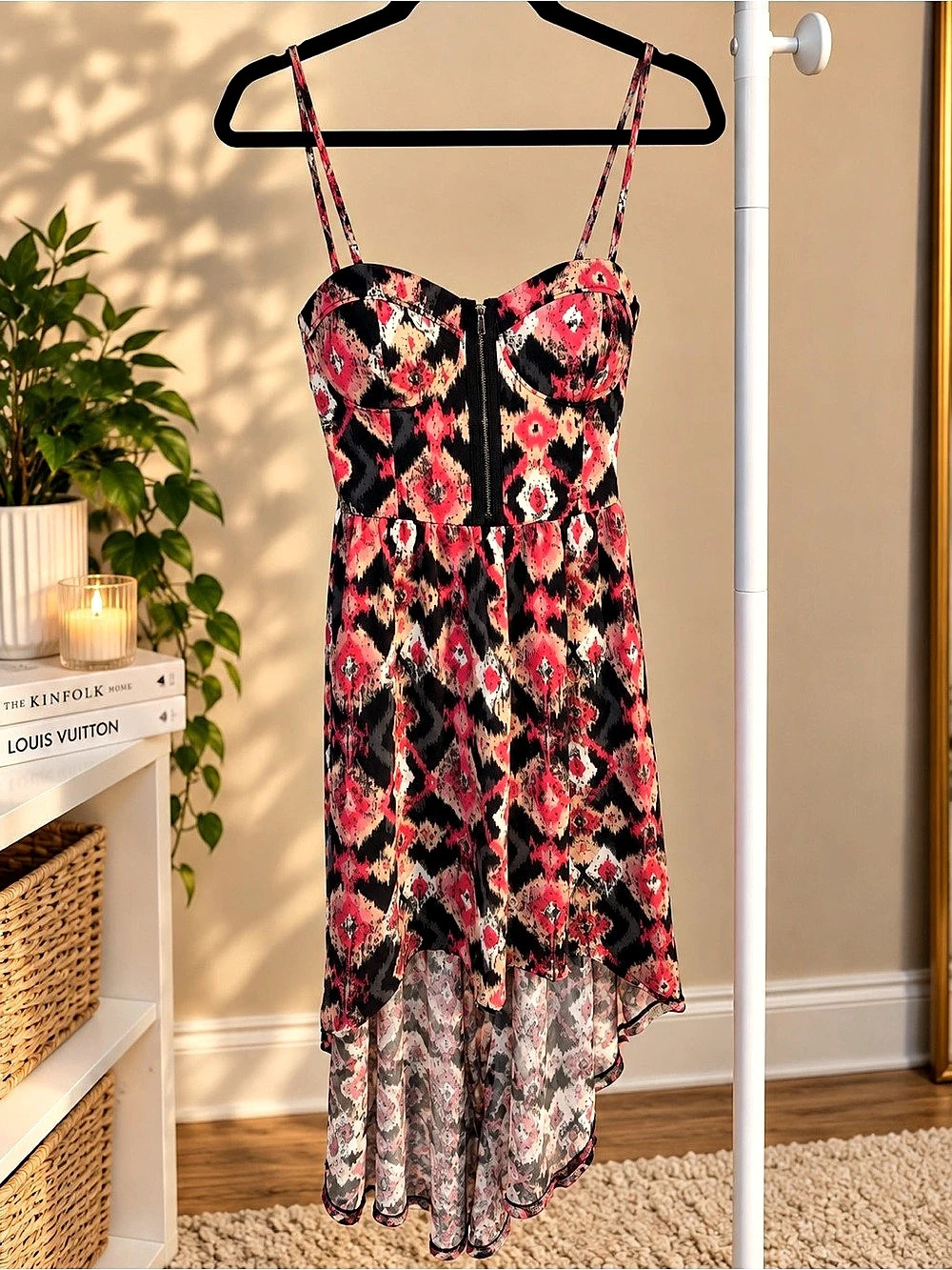 Material Girl Geometric Maxi Dress Pink & Black Small Like New